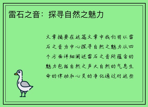 雷石之音：探寻自然之魅力